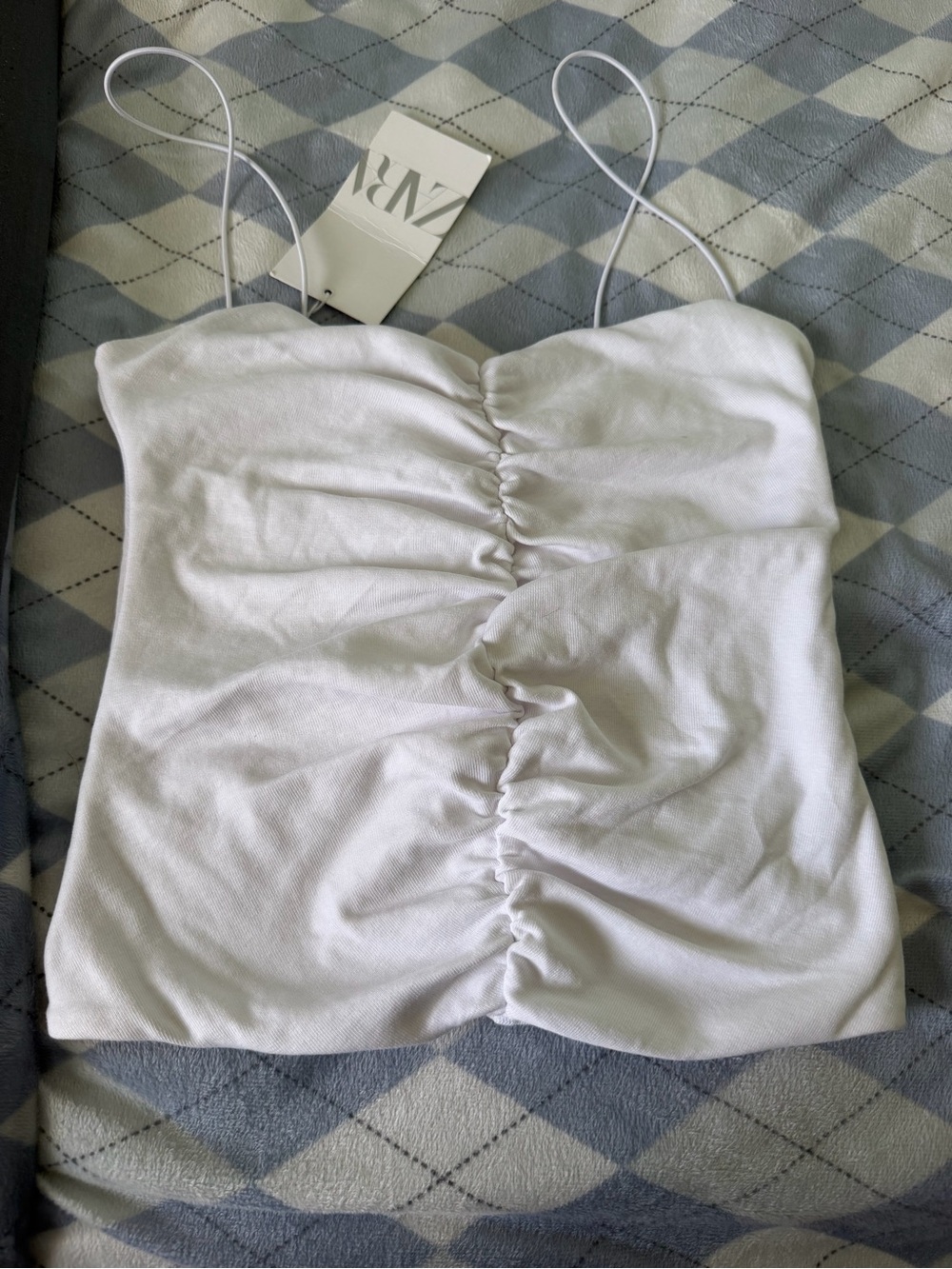 Zara White Ruched Camisole Tank Top M